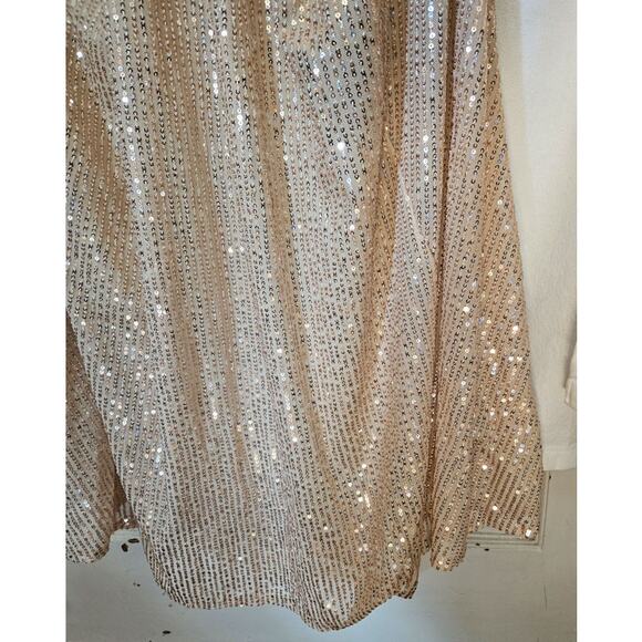 Gold Sequin Flowing 1920's Style Evening Gown Dress Size XL Waist 34 Bridesmaid - Picture 5 of 13